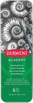 Een Derwent grafietpotlood Academy, blik van 6 stuks: 3B-2B-B-HB-H-2H koop je bij Muys Kantoor & Kado