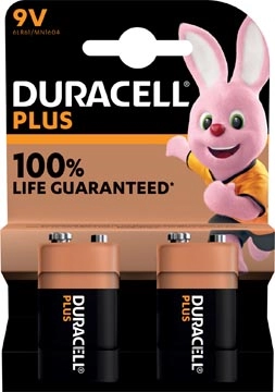 Een Duracell batterij Plus 100% 9V, blister van 2 stuks koop je bij Muys Kantoor & Kado