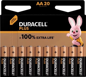 Een Duracell batterij Plus 100% AA, blister van 20 stuks koop je bij Muys Kantoor & Kado