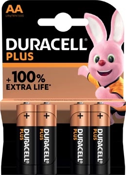 Een Duracell batterij Plus 100% AA, blister van 4 stuks koop je bij Muys Kantoor & Kado