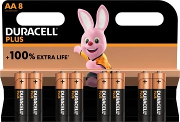 Een Duracell batterij Plus 100% AA, blister van 8 stuks koop je bij Muys Kantoor & Kado