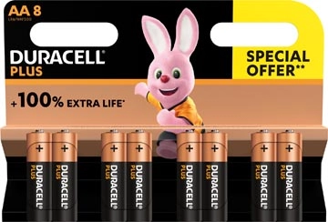 Een Duracell batterij Plus 100% AA, blister van 8 stuks koop je bij Muys Kantoor & Kado