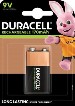 Een Duracell oplaadbare batterij 9V, op blister koop je bij Muys Kantoor & Kado