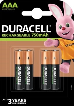 Een Duracell oplaadbare batterijen Recharge Plus AAA, blister van 4 stuks koop je bij Muys Kantoor & Kado