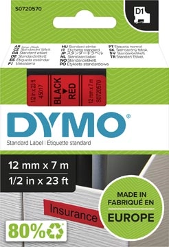 Een Dymo D1 tape 12 mm, zwart op rood koop je bij Muys Kantoor & Kado