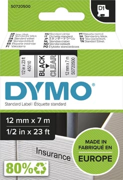 Een Dymo D1 tape 12 mm, zwart op transparant koop je bij Muys Kantoor & Kado