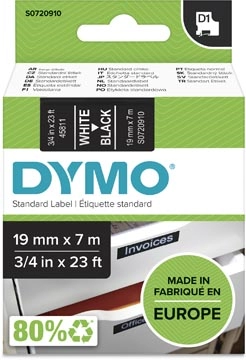 Een Dymo D1 tape 19 mm, wit op zwart koop je bij Muys Kantoor & Kado