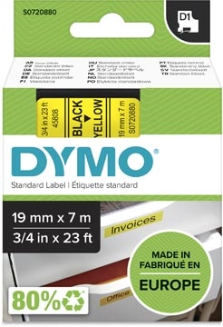 Een Dymo D1 tape 19 mm, zwart op geel koop je bij Muys Kantoor & Kado