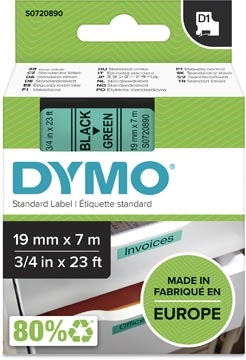 Een Dymo D1 tape 19 mm, zwart op groen koop je bij Muys Kantoor & Kado