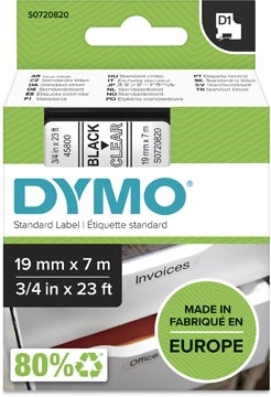 Een Dymo D1 tape 19 mm, zwart op transparant koop je bij Muys Kantoor & Kado