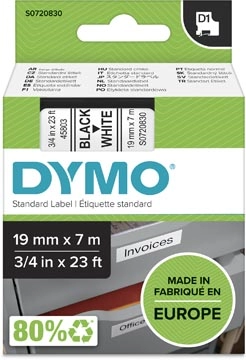 Een Dymo D1 tape 19 mm, zwart op wit koop je bij Muys Kantoor & Kado