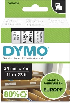 Een Dymo D1 tape 24 mm, zwart op wit koop je bij Muys Kantoor & Kado