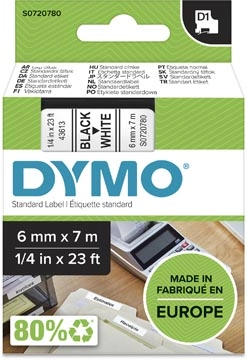 Een Dymo D1 tape 6 mm, zwart op wit koop je bij Muys Kantoor & Kado