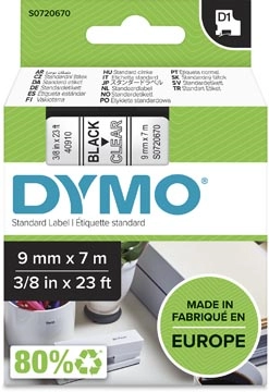 Een Dymo D1 tape 9 mm, zwart op transparant koop je bij Muys Kantoor & Kado