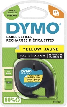 Een Dymo LetraTAG tape 12 mm, plastic geel koop je bij Muys Kantoor & Kado