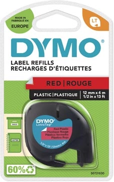 Een Dymo LetraTAG tape 12 mm, plastic rood koop je bij Muys Kantoor & Kado