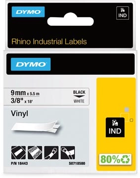 Een Dymo RHINO vinyltape 9 mm, zwart op wit koop je bij Muys Kantoor & Kado