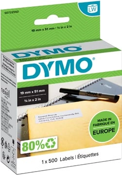 Een Dymo etiketten LabelWriter ft 19 x 51 mm, verwijderbaar, wit, 500 etiketten koop je bij Muys Kantoor & Kado