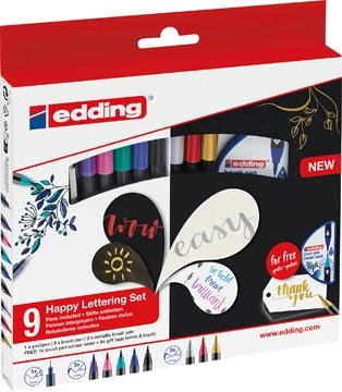 Een Edding Happy Lettering brushpen, assorti, set van 9 stuks koop je bij Muys Kantoor & Kado