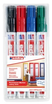 Een Edding permanent marker 3000, etui van 4 stuks in geassorteerde kleuren koop je bij Muys Kantoor & Kado