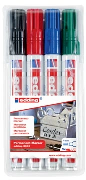 Een Edding permanent marker e-3300 etui van 4 stuks in geassorteerde kleuren koop je bij Muys Kantoor & Kado