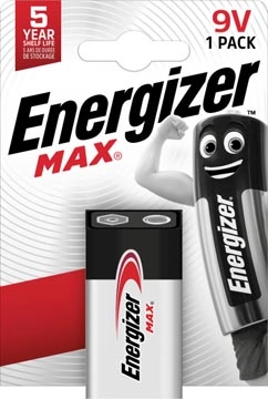 Een Energizer batterij Max 9V, op blister koop je bij Muys Kantoor & Kado