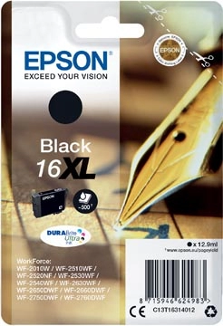 Een Epson inktcartridge 16XL, 500 pagina's, OEM C13T16314012, zwart koop je bij Muys Kantoor & Kado