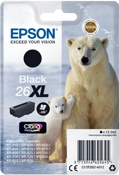 Een Epson inktcartridge 26XL, 500 pagina's, OEM C13T26214012, zwart koop je bij Muys Kantoor & Kado