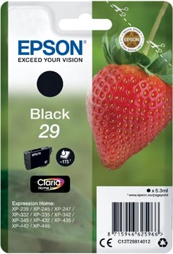 Een Epson inktcartridge 29, 175 pagina's, OEM C13T29814012, zwart koop je bij Muys Kantoor & Kado