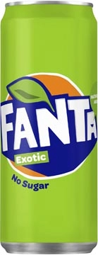 Een Fanta Exotic No Sugar frisdrank, sleek blik van 33 cl, pak van 24 stuks koop je bij Muys Kantoor & Kado