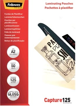 Een Fellowes lamineerhoes Capture125 ft A2, 250 micron (2 x 125 micron), pak van 50 stuks koop je bij Muys Kantoor & Kado