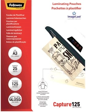 Een Fellowes lamineerhoes Capture125 ft A3, 250 micron (2 x 125 micron), pak van 25 stuks koop je bij Muys Kantoor & Kado