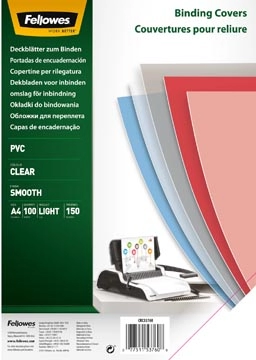 Een Fellowes omslagen, ft A4, PVC, 150 micron, pak van 100 stuks, transparant koop je bij Muys Kantoor & Kado