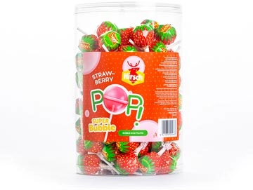 Een Hirsch Super Bubble Lolly Strawberry, 100 stuks, pot van 1,7 kg koop je bij Muys Kantoor & Kado