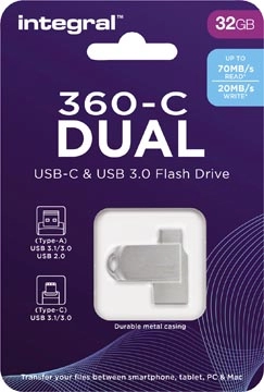 Een Integral 360-C Dual USB-C & USB 3.0 stick, 32 GB koop je bij Muys Kantoor & Kado