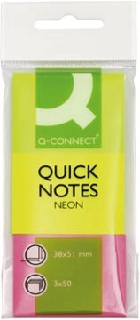 Een Q-CONNECT Quick Notes, ft 38 x 51 mm, 50 vel, etui van 3 blokken in neonkleuren koop je bij Muys Kantoor & Kado