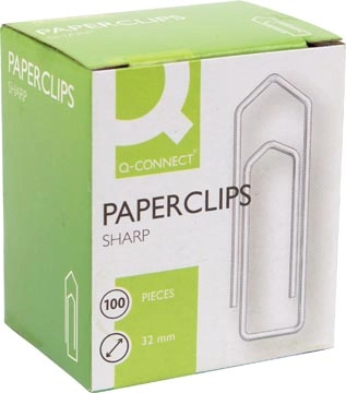 Een Q-CONNECT papierklemmen, 32 mm, doos van 100 stuks koop je bij Muys Kantoor & Kado