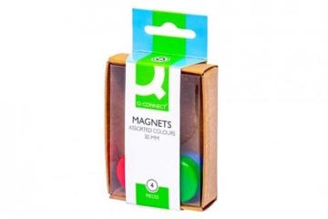 Een Q-CONNECT magneten, 25 mm, geassorteerde kleuren, doos van 4 stuks koop je bij Muys Kantoor & Kado