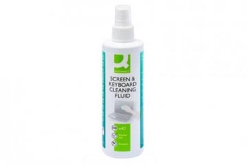 Een Q-CONNECT reinigingsspray voor scherm en toetsenbord, spuitbus van 250 ml koop je bij Muys Kantoor & Kado