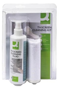 Een Q-CONNECT reinigingsspray voor scherm en toetsenbord inclusief doek pompspray van 250 ml koop je bij Muys Kantoor & Kado