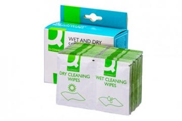 Een Q-CONNECT Wet & Dry beeldschermreinigingsdoekjes, doos van 20 paar (1 Wet en 1 Dry) koop je bij Muys Kantoor & Kado