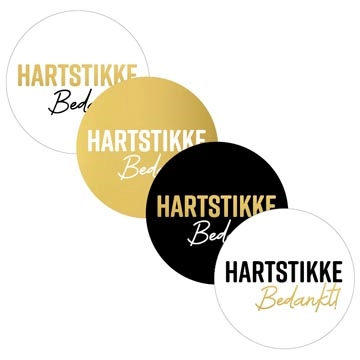 Een KP etiket "Hartstikke Bedankt", diameter 40 mm, 4 varianten, rol van 250 stuks koop je bij Muys Kantoor & Kado