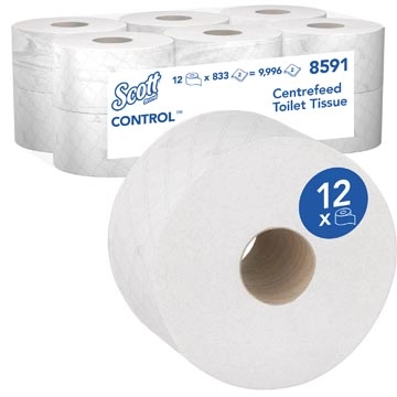 Een Kimberly Clark toiletpapier Scott Control centrefeed rol, wit, 2-laags, pak van 12 rollen koop je bij Muys Kantoor & Kado