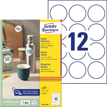 Een Avery Zweckform ronde etiketten, 60 mm, doos van 1.200 stuks, wit koop je bij Muys Kantoor & Kado