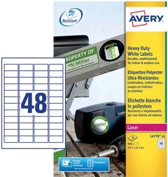 Een Avery L4778-20 ultra-sterke etiketten ft 45,7 x 21,2 mm (b x h), 960 etiketten, wit koop je bij Muys Kantoor & Kado