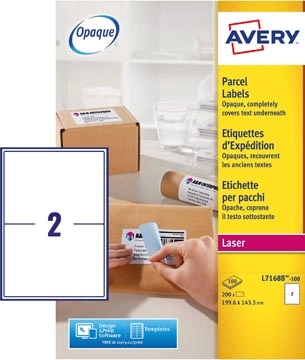 Een Avery L7168B-100 BlockOut zelfklevende etiketten QuickPeel, ft 199,6 x 143,5 mm (b x h), 200 etiketten koop je bij Muys Kantoor & Kado