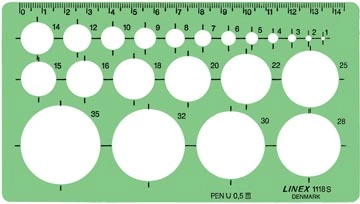 Een Linex cirkelsjabloon 1 - 35 mm, met 22 cirkels en uitlijnmarkering koop je bij Muys Kantoor & Kado