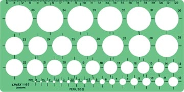 Een Linex cirkelsjabloon 1 - 35 mm, met 39 cirkels en milimeteruitlijning koop je bij Muys Kantoor & Kado