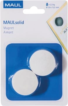 Een MAUL magneet Solid, 38 mm, trekkracht 2,5 kg, blister van 2 stuks, wit koop je bij Muys Kantoor & Kado