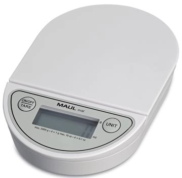 Een MAUL postweegschaal Oval 2 kg ( /1gr) incl. batterij wit koop je bij Muys Kantoor & Kado